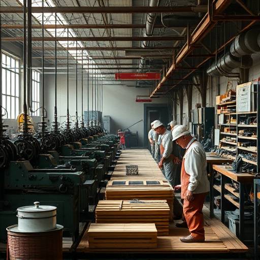 Immagine di una fabbrica italiana con operai al lavoro