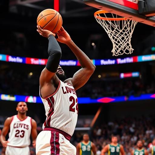 Immagine di una partita di basket NBA con LeBron James che sta per fare un tiro