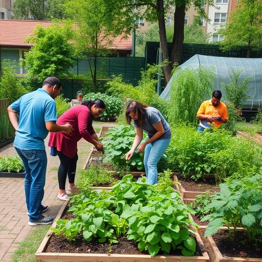 Persone che coltivano un orto urbano