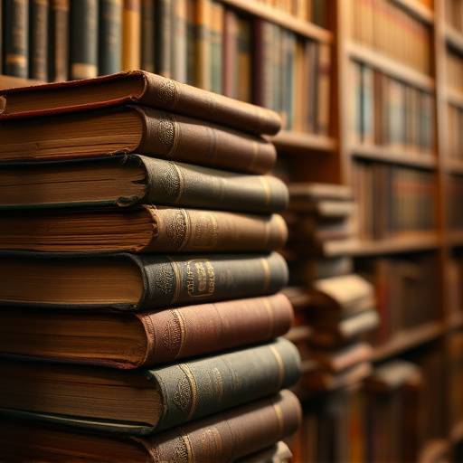 Primo piano di una pila di libri antichi in una biblioteca.