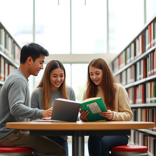Un gruppo di studenti universitari che studiano insieme in una biblioteca