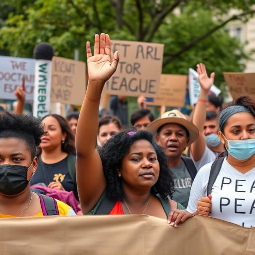 Un'immagine di un gruppo di persone che manifestano pacificamente per i diritti umani