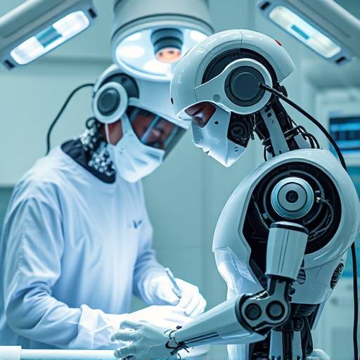 Un'immagine di un robot che esegue un intervento chirurgico con l'assistenza di un medico